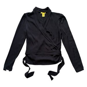 Catherine Malandrino Wrap Silk Black Waist Tie Quiet Luxury Blouse Vtg Y2K